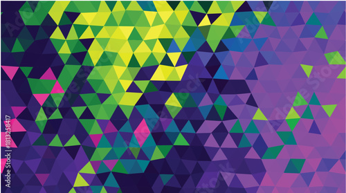 Abstract Vibrant Purple Green Yellow Low-Poly Geometric Background Texture