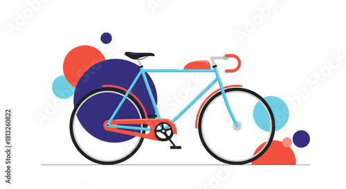 A colorful modern bicycle illustration with abstract geometric circle shapes in the background for a stylish transportation concept.