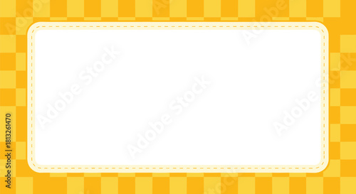 A yellow and orange checkerboard pattern background with a white rectangular frame in the center for text or presentation.