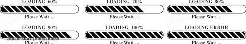 Loading Bar Please Wait Progress Icon set. loading bar progress Download progress status. Vector illustration.Collection loading status bar in different design. Web design elements for app.