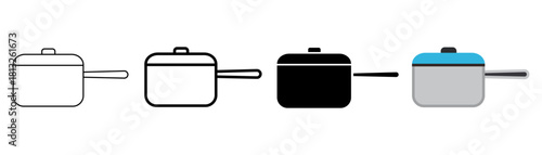 Set of minimalist saucepan icons with transparent background, depicting kitchenware for cooking, food preparation, and culinary designs, vector illustration