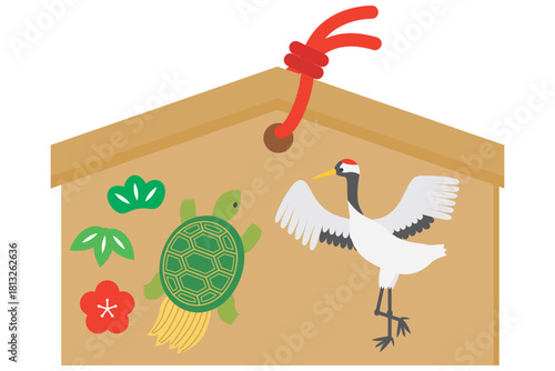 鶴と亀　絵馬　敬老の日　お正月　イラスト