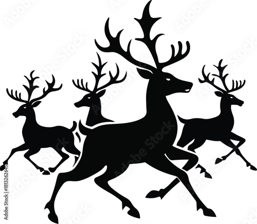 Wild Reindeer in Fast Motion Silhouette