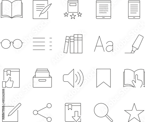 Thin Line Icons Set for Reading, Writing, and Education