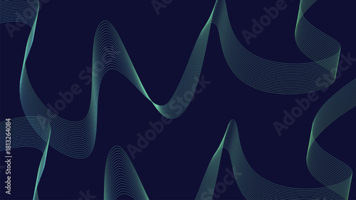 Dark Blue Background with Green Wave Line Abstract Pattern