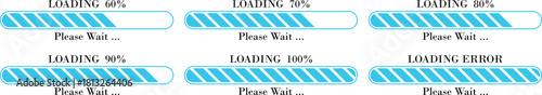 Loading Bar Please Wait Progress Icon set. loading bar progress Download progress status. Vector illustration.Collection loading status bar in different design. Web design elements for app.