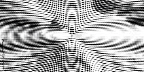 Grunge halftone gradient background. Faded grit noise texture. White and black sand wallpaper. Retro pixelated backdrop. Anime or manga style comic overlay. Vector graphic design textured template