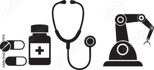 Medical and robotic arm icons health healthcare