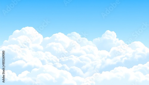 Fototapeta Naklejka Na Ścianę i Meble -  Cartoonish vista of the bright blue sky with fluffy white clouds