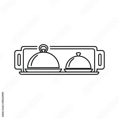Two covered serving dishes on a tray icon, isolated on