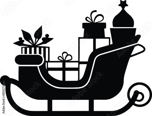 black christmas sleigh with gifts clip art preview