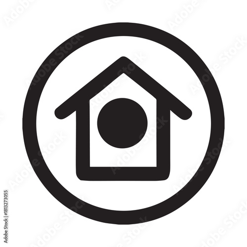 Simple house icon within a circle symbol for home real estate property or shelter logo design element graphic element
