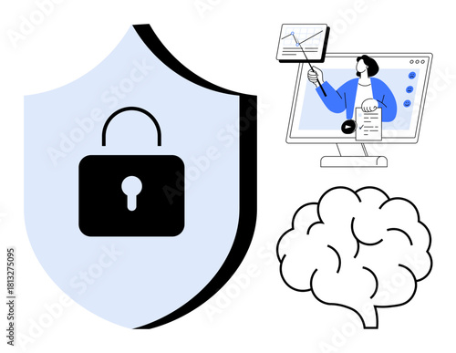Cybersecurity concept. Cybersecurity protects sensitive data, leverages online education, and enhances critical thinking. Cybersecurity for e-learning, data safety, training, innovation, knowledge