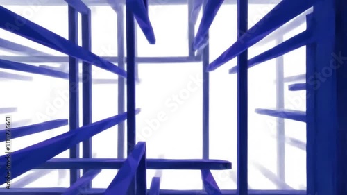 Abstract Geometric Composition: Dynamic Arrangement of Lines and Shapes, Blue Hues and Light