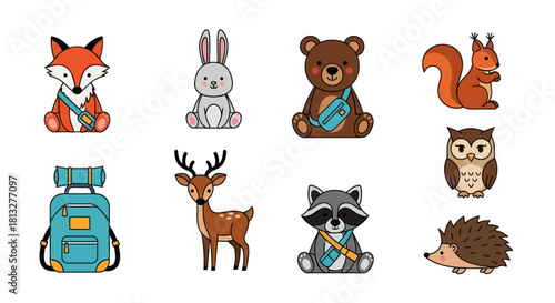 Cartoon forest animals collection fox rabbit bear squirrel deer and more