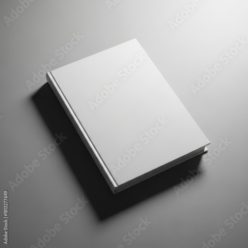 Blank white book cover on gray background mockup