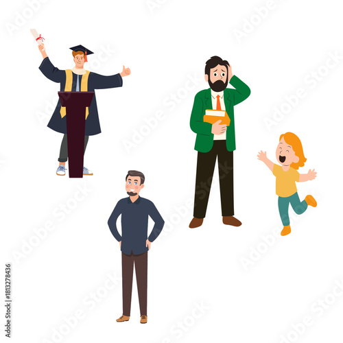 Diverse group of people celebrating graduation and expressing emotions