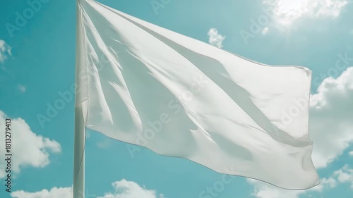 White Flag Blowing Wind Sunny Day