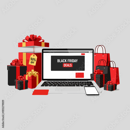 Black Friday Online Shopping: Laptop, Smartphone, Gift Boxes & Shopping Bags with Discount Offers