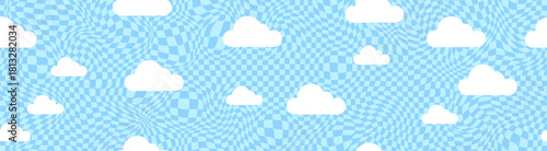 Seamless blue sky background with soft white cartoon clouds in kawaii dreamy style. Cute aesthetic pattern for wallpapers, social media, and summer-themed designs. Vector illustration isolated on