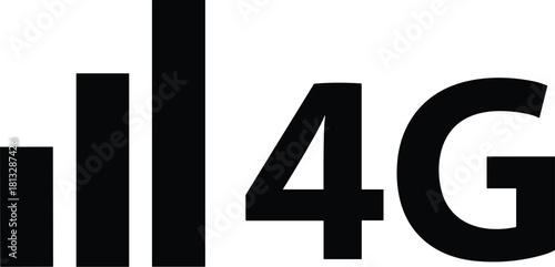 Black 4 G signal bars and text on white background mobile network