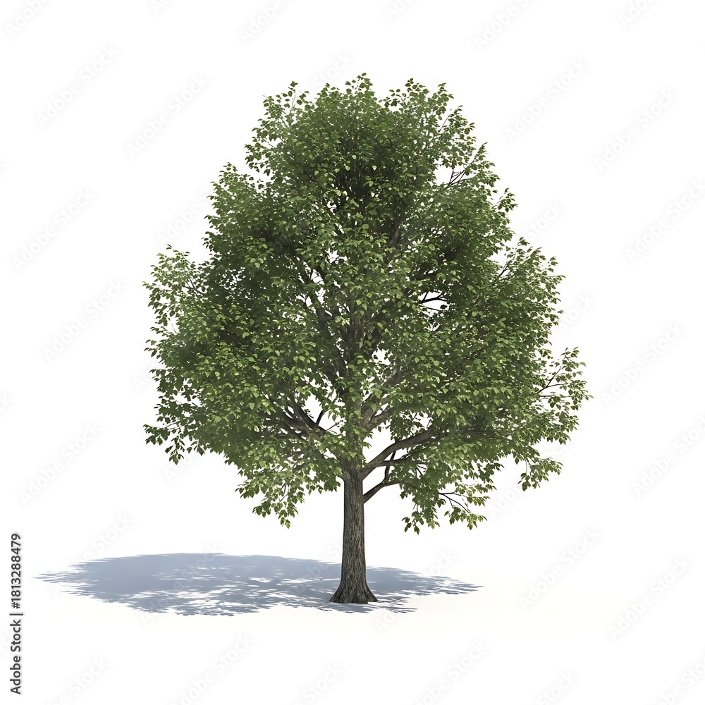 Obraz premium Solitary Tree in Sunlight: A single, flourishing tree stands tall under the sun's warm embrace, its lush canopy providing a vibrant display of nature's beauty and casting a gentle shadow.