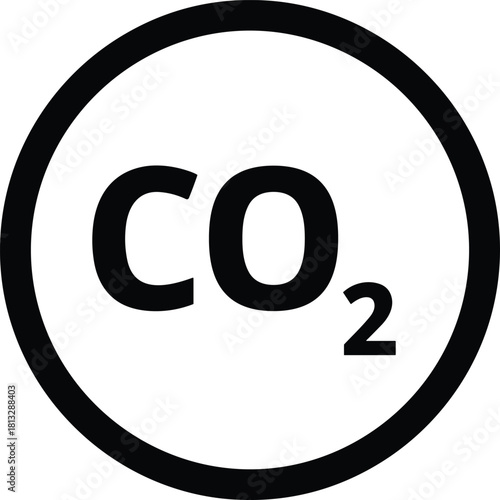 Black C O2 chemical formula symbol inside a black circle on white background carbon dioxide icon