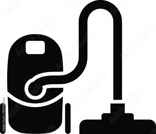 Black icon of a canister vacuum cleaner with hose and floor head cleaning appliance