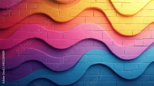 Fototapeta Naklejka Na Ścianę i Meble -  Colorful wavy brick wall
