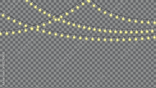 Festive string lights glowing warmly for holiday designs, event decorations, or creating a cozy atmosphere with bright, inviting illumination