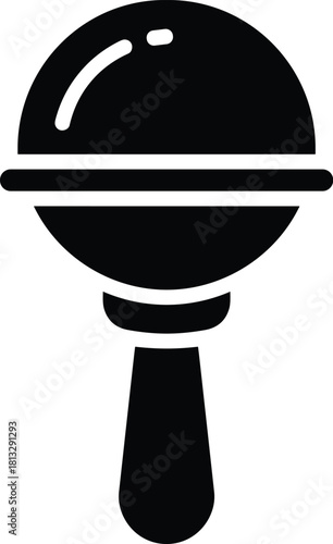 Black silhouette of a baby rattle with a round head and handle infant child