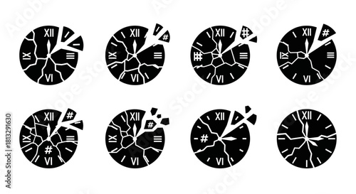 Foto Broken clock faces symbolize urgency, deadlines, and the passage of time, conveying stress and the need for action