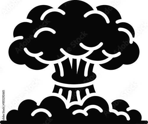 Black silhouette of a mushroom cloud explosion with smoke plumes blast danger