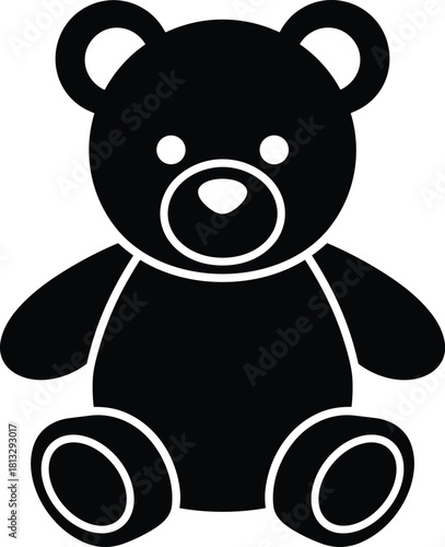 Black silhouette of a seated teddy bear with white inner ears eyes and nose stuffed animal