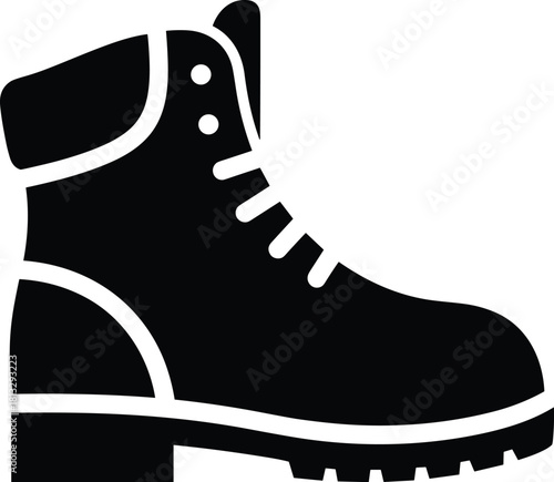 Black silhouette of a sturdy work boot with white accents footwear shoe