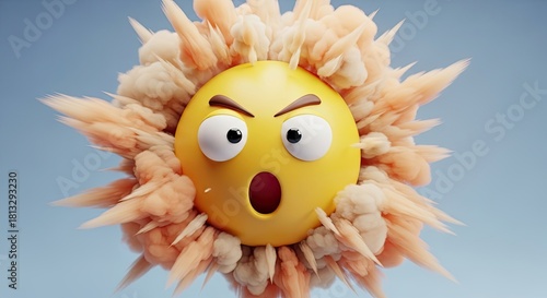 Shocked Emoji Exploding With Emotion Against a Clear Blue Sky