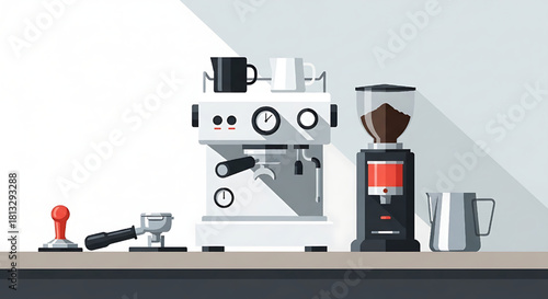 Espresso Machine Illustration Set for Coffee Shop Preparation
