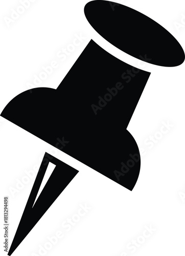 Black thumbtack icon on white background simple graphic push pin office supply