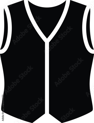 Black vest with white trim isolated on white background simple icon waistcoat clothing