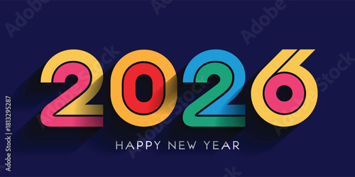 Multi coloured Happy New Year text banner design 0409