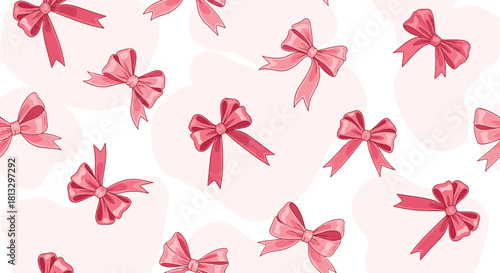 Seamless pattern featuring various charming pink bows on a soft, light-colored background, perfect for romantic and festive designs.