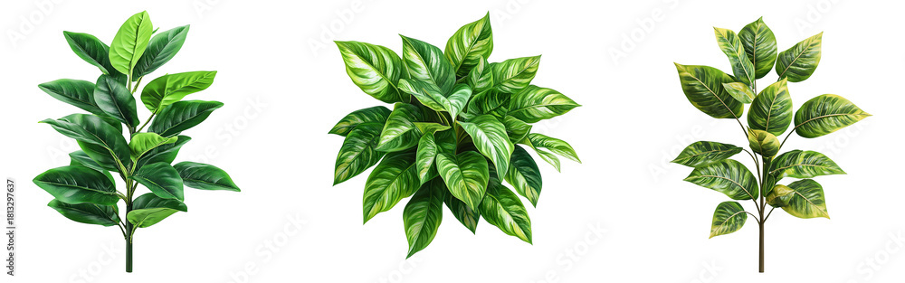 Fototapeta premium Tropical houseplants set transparent background 