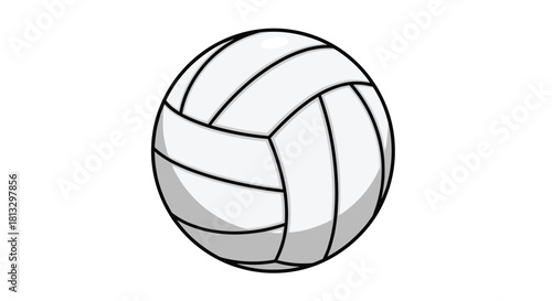 A clean and straightforward illustration of a white volleyball, featuring distinct black panel lines and subtle shadows, isolated on a white background.
