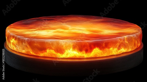 Fiery, round, stone pedestal