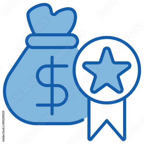 Prize Money Blue White Icon Illustration