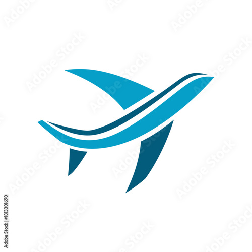Abstract airplane symbol in blue flight travel and transportation concept