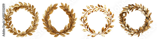Golden Laurel Wreaths Collection for Awards and Celebrations, Isolated on Transparent Background