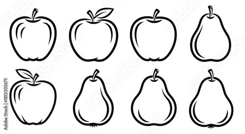 Hand drawn illustration of apple and pear fruits isolated on white background