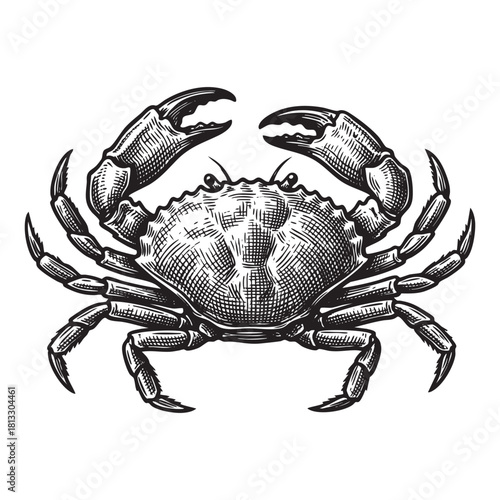 Crab Marine Animal Claws Engraving Vector Illustration