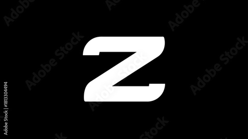 Modern White Letter Z on Black Background - Bold Graphic Alphabet Initial for Typography, Design Projects, and Minimalist Concepts